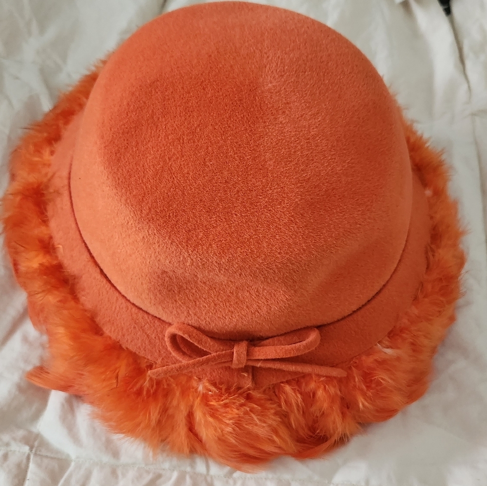 Orange Felt hat with Feathers